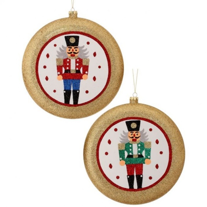 Regency 200mm Vacuum Plated Glitter Nutcracker Disc Ornament Set of 2 Assortment