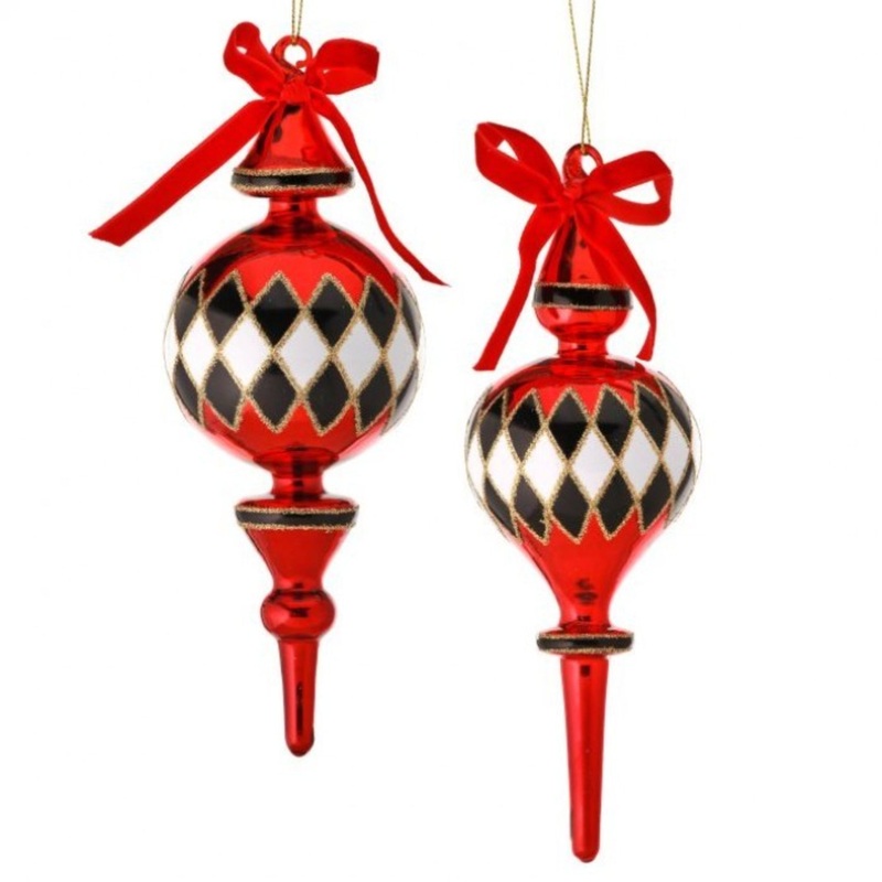 Regency International 8-9 Glass Harlequin Finial Ornament, Set of 2 Assortment