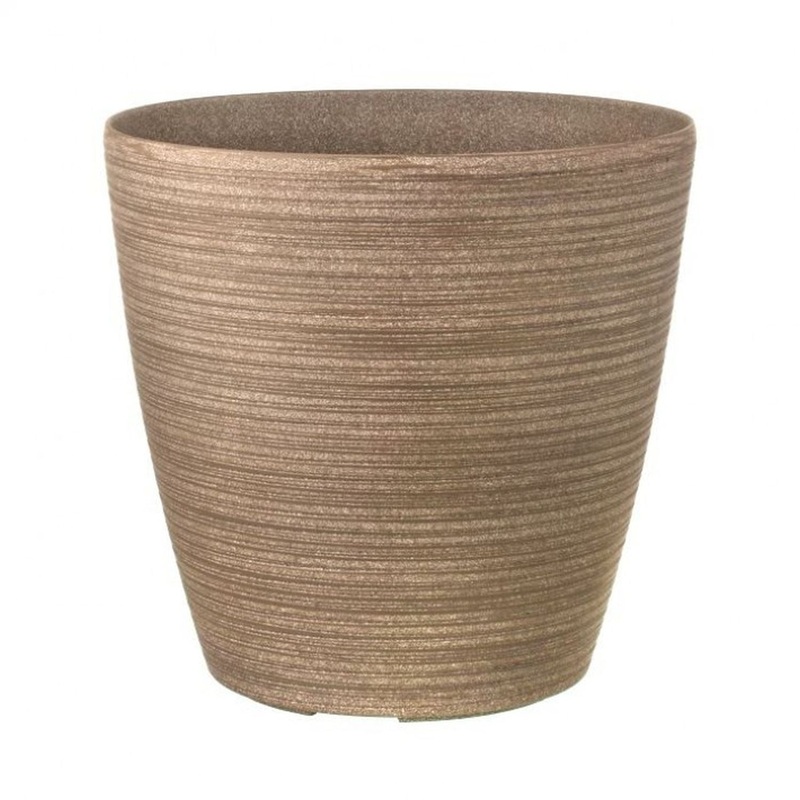 Regency International Fiber Resin Carved Round Planter 13.5Dx13H Taupe