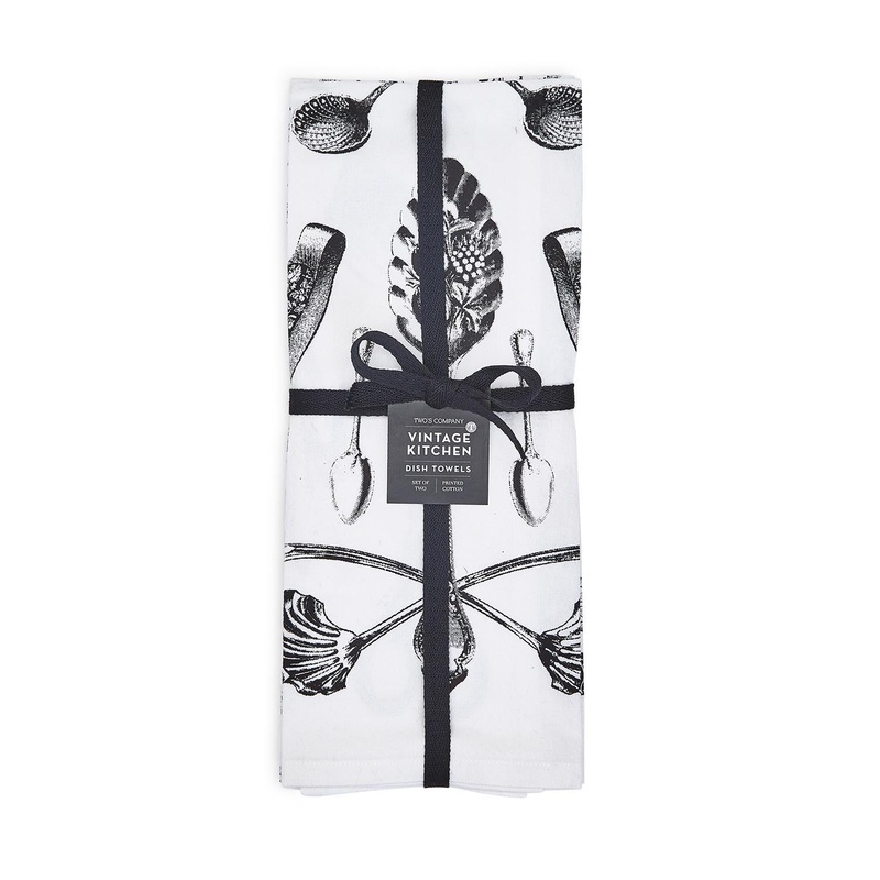 Two’s Company Vintage Tableware Assorted of 4 Dish Towels, 2 Designs per Set