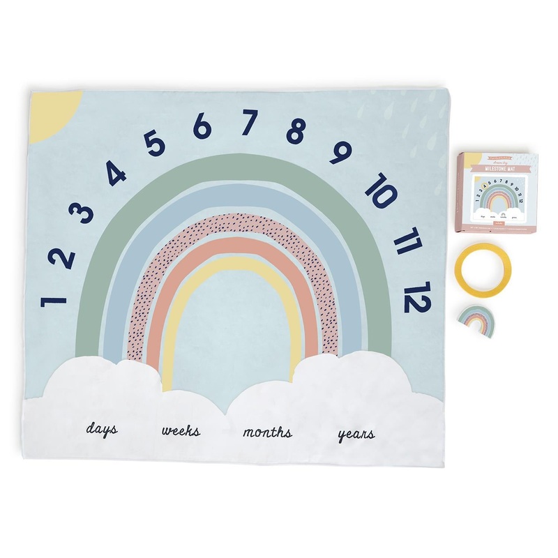 Dream Big Milestone Mat / Curtain with Sun and Rainbow Markers in Gift Box