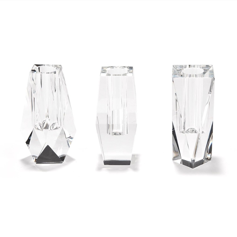 Faceted Hand-Cut Crystal Glass Bud Vases in Gift Box Assorted 3 Designs