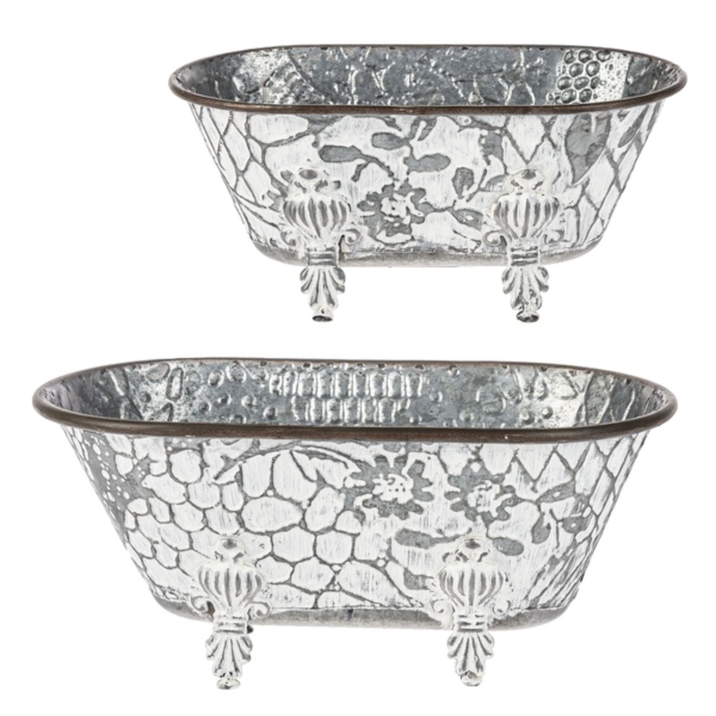 Ganz Whitewash Embossed Floral Bath Tub (2 Piece Set)