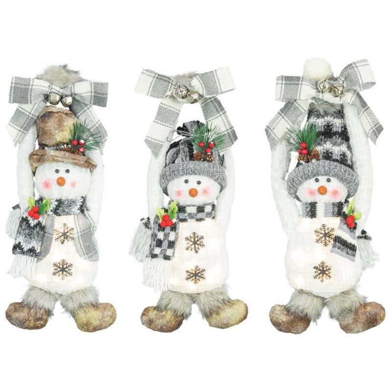 Hanna’s Ash Gray Snowman Doorknob Hanger w/ Lights Set Of 3 Assortment.