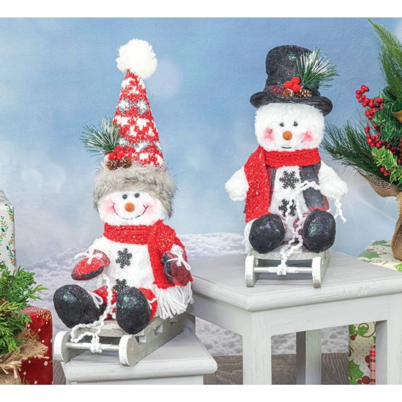 Hanna’s Handiworks Holiday Plaid Snowman Sledder Set Of 2 Assortment.