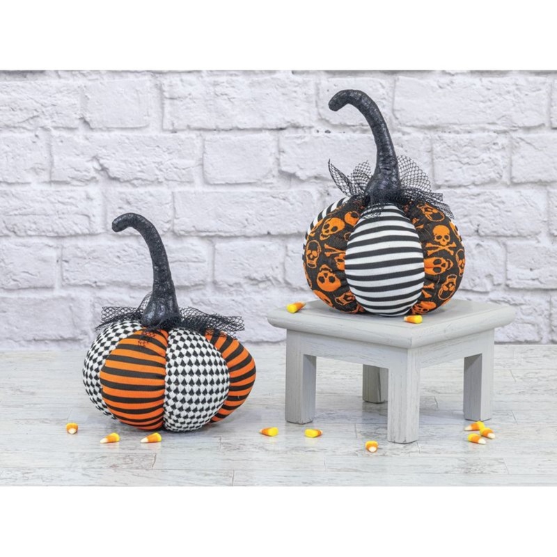 Hanna’s Handiworks Skull Stripe Pumpkin Tabletop Set Of 2 Assortment.