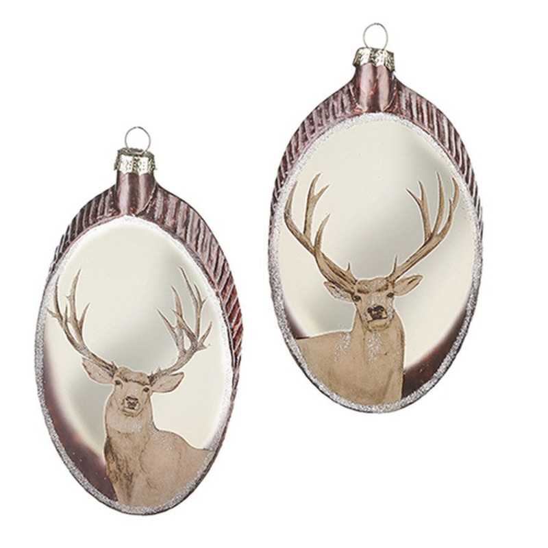 Raz 2022 Christmas At The Lodge 6 Deer On Translucent Disc Ornament, 2 Asst