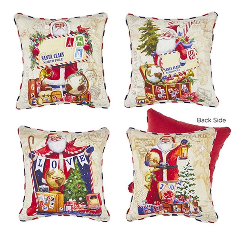 Raz Imports 2022 Destination Christmas 14 Postcard Pillow, Asst Of 4