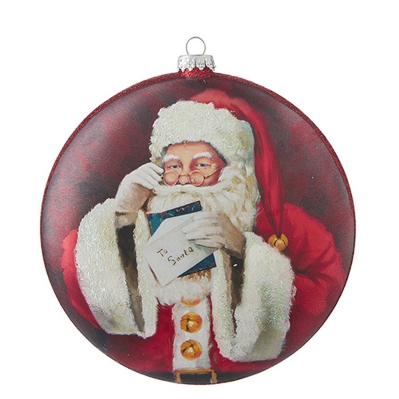 Raz Imports 2022 Tartan Tidings 6 Santa Disc Ornament.