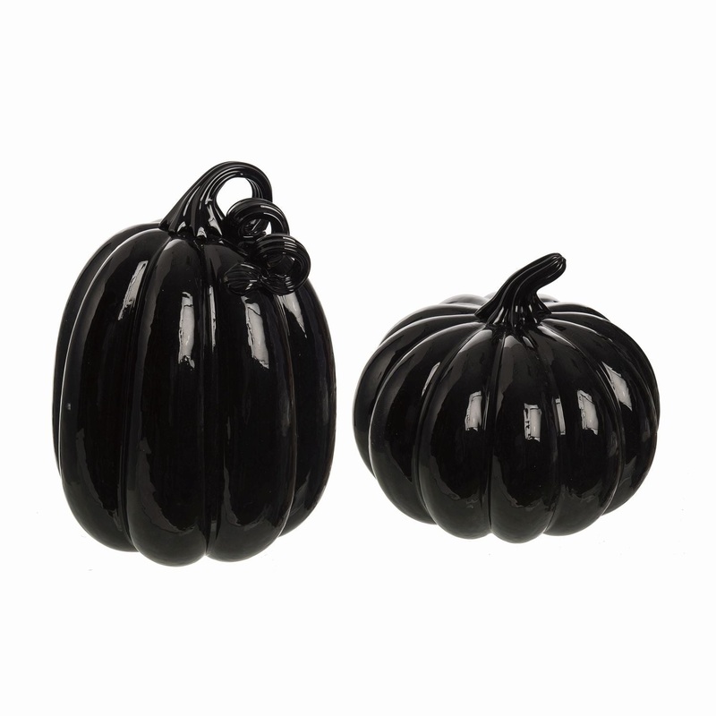 Transpac Black Glass Pumpkins, Set Of 2