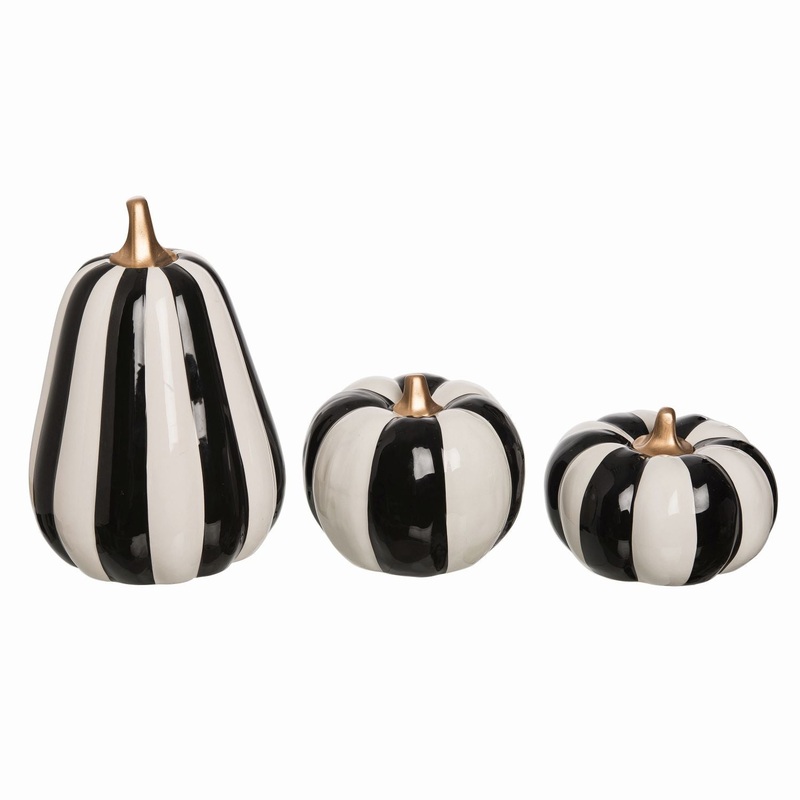 Transpac Ceramic Striped Pumpkins, Set Of 3