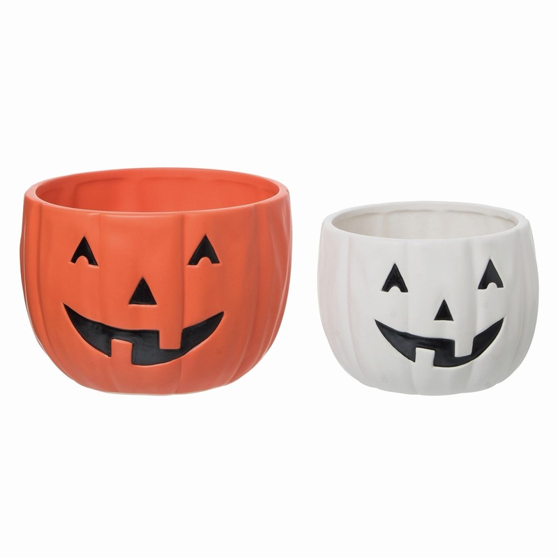Transpac Dolomite Jack-O-Lantern Bowls, Set Of 2