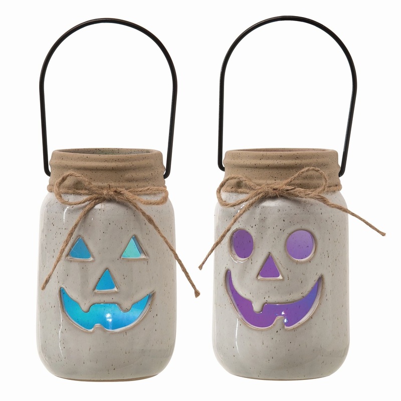Transpac Dolomite Light Up Pumpkin Lantern, Set Of 2, Assortment