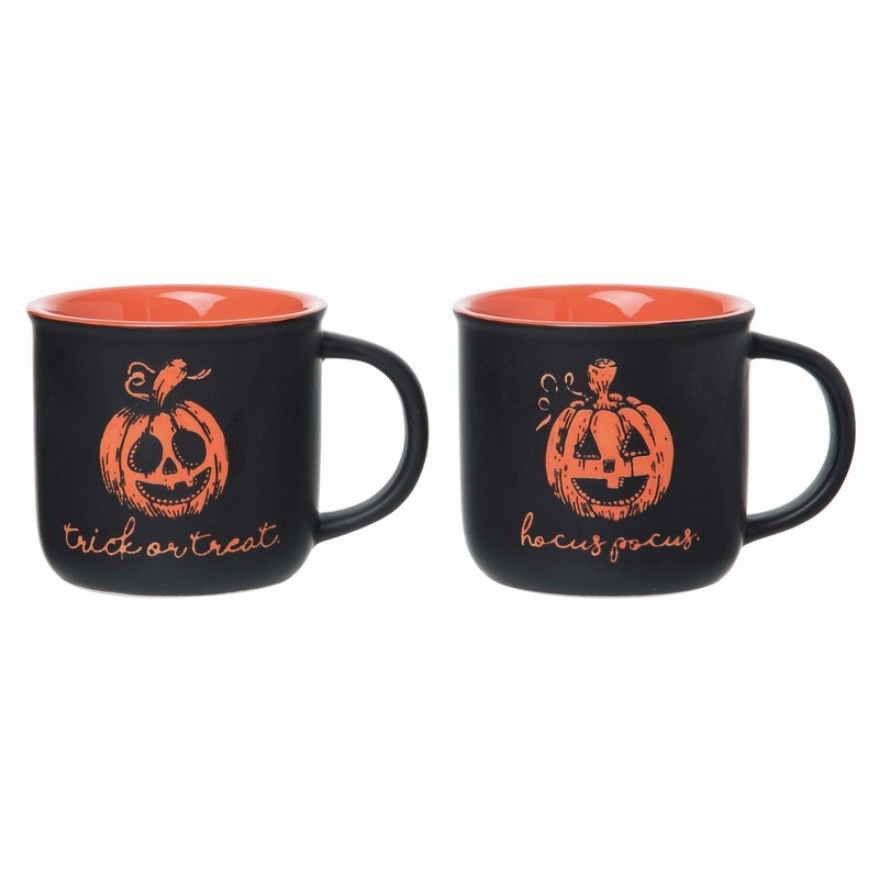 Transpac Dolomite Matte Jack-O-Lantern Mug, Set Of 2, Assortment