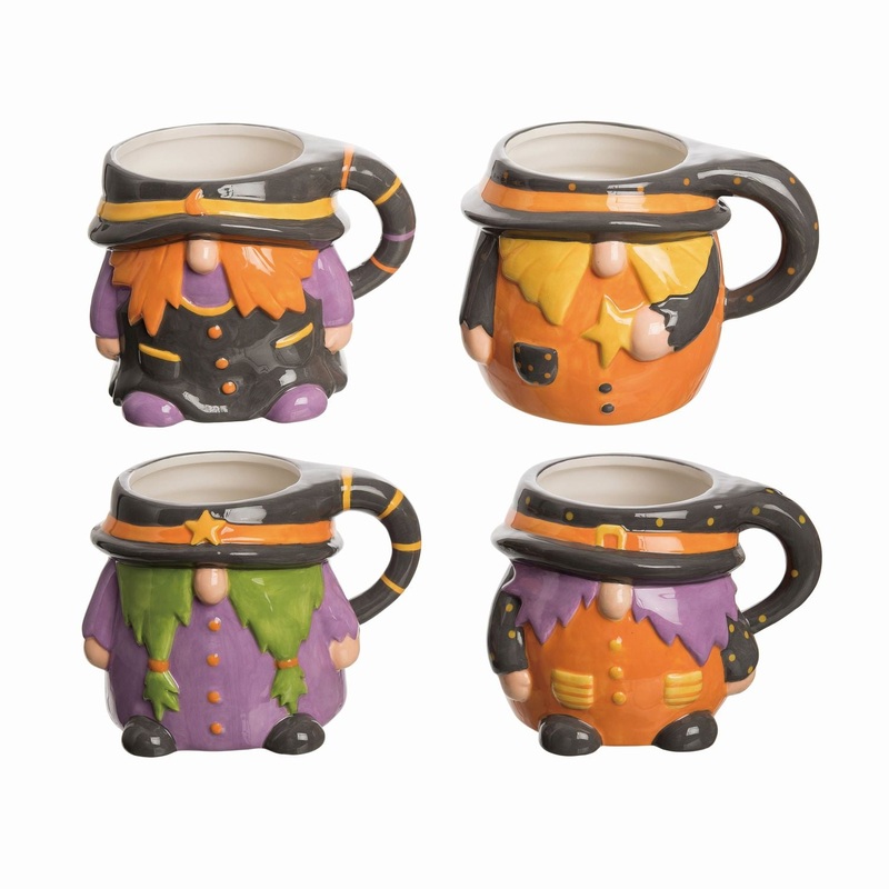 Transpac Dolomite Witchy Gnome Mug, Set Of 4, Assortment