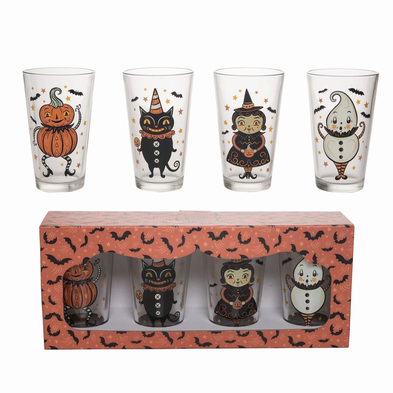 Transpac Glass Vintage Halloween 16Oz Tumblers, Set Of 4