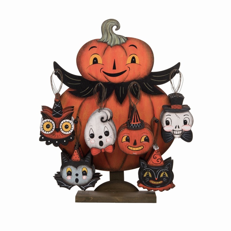Transpac Plywood Pumpkin Peeps Ornament Display, Set Of 48