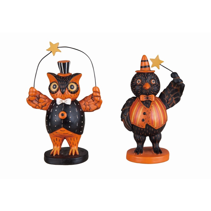 Transpac Resin Dapper Owl / Crow Figurine, Set Of 2, Assortment