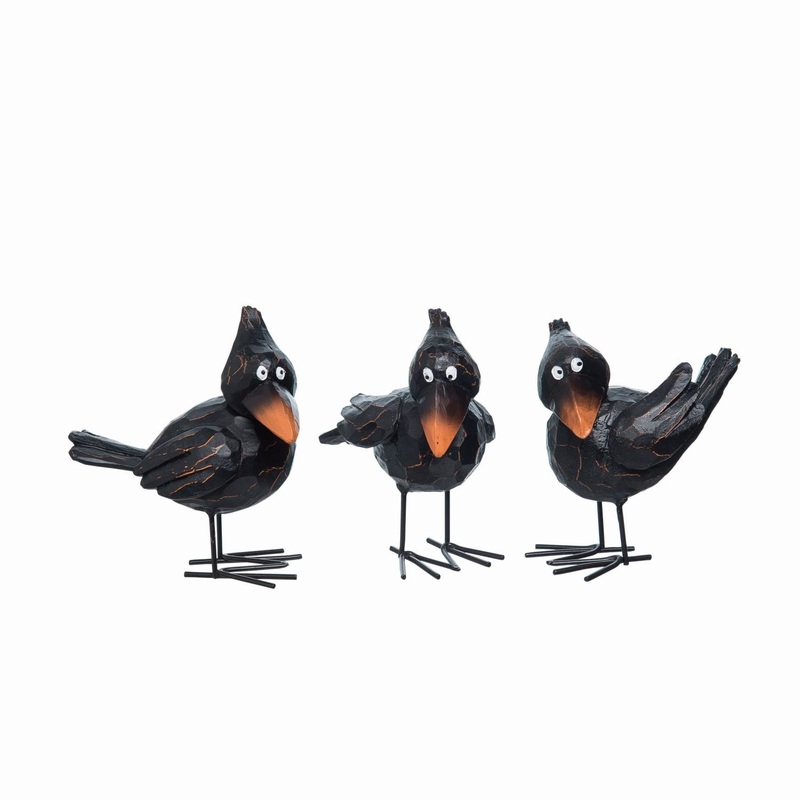 Transpac Resin Halloween Crow Figurine, Set Of 3, Assortment