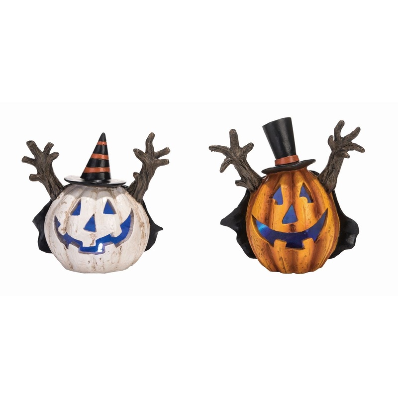 Transpac Resin Light Up Spooky Pumpkin, Set Of 2, Assortment