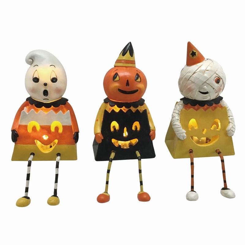 Transpac Resin Light Up Treat Sack Sitter, Set Of 3, Assortment