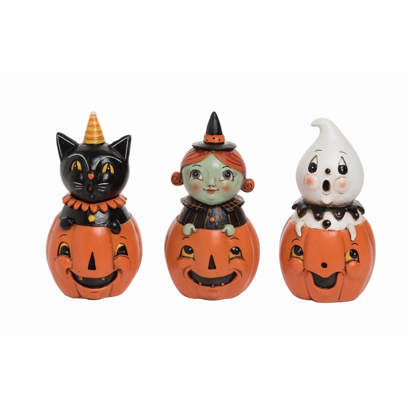 Transpac Resin Peek A Boo Pumpkin, Set Of 3, Assortment