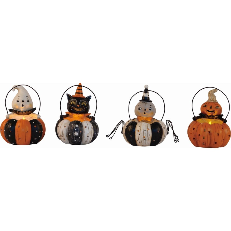 Transpac Resin Pumpkin Peep Light Up Decor, Set Of 4, Assortment
