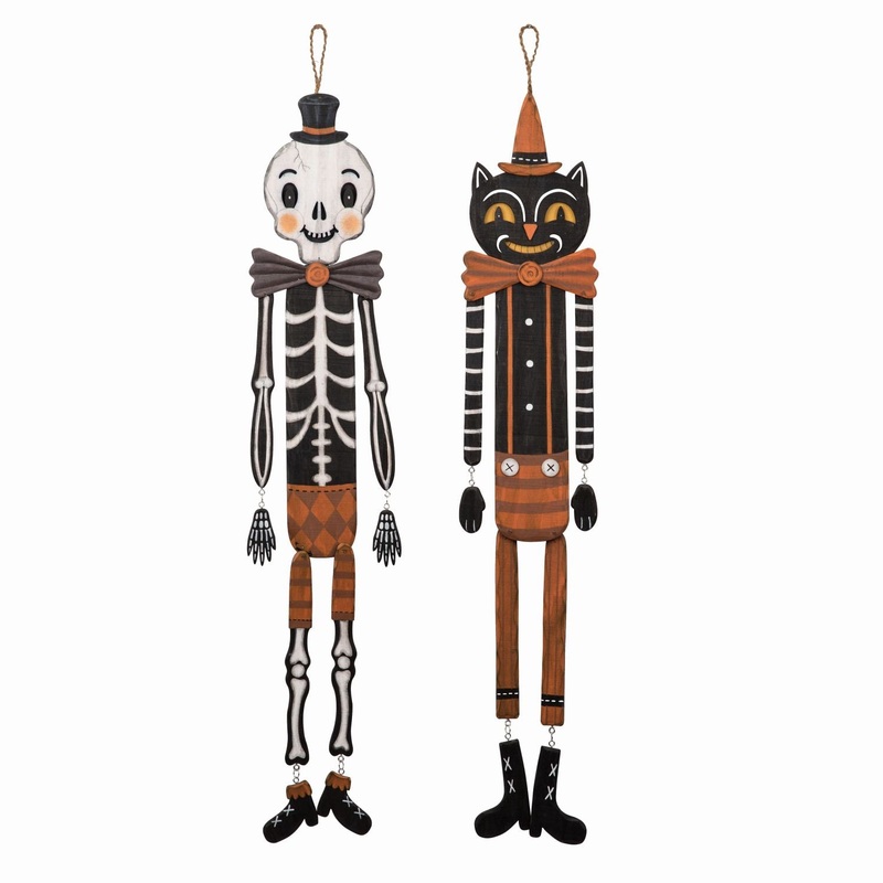 Transpac Skeleton/Black Cat Plywood Hanging Door Decor, Set Of 2, Assortment