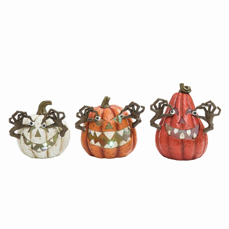 Transpac Small Light Up Jack-O-Lantern, Set Of 3, Assortment