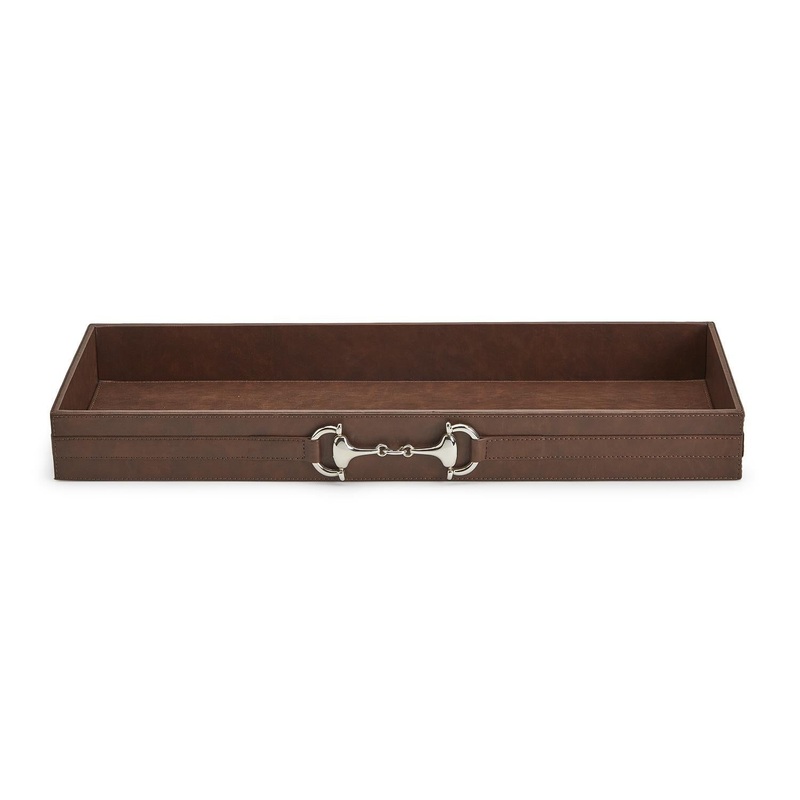 Two’s Company Equus Long Bar / Table Side Tray With Polished Horse Bit Accent