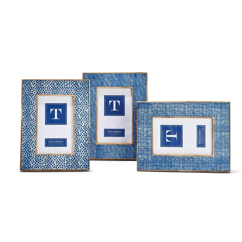 Two’s Company Shibori 4 X 6 Bone Photo Frame Set of 3 Assorted Patterns.