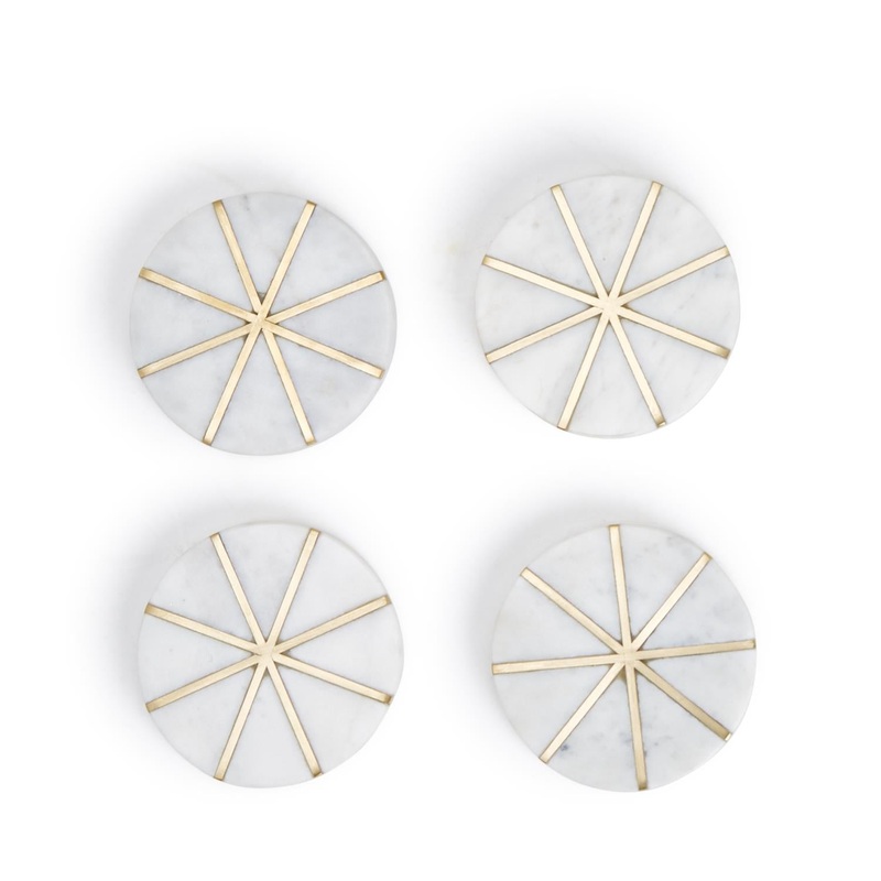 Two’s Company Sunburst Set of 4 White Marble Coasters