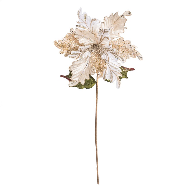 Vickerman 20 Gold Glitter Poinsettia Artificial Christmas Stem, Pack of 3