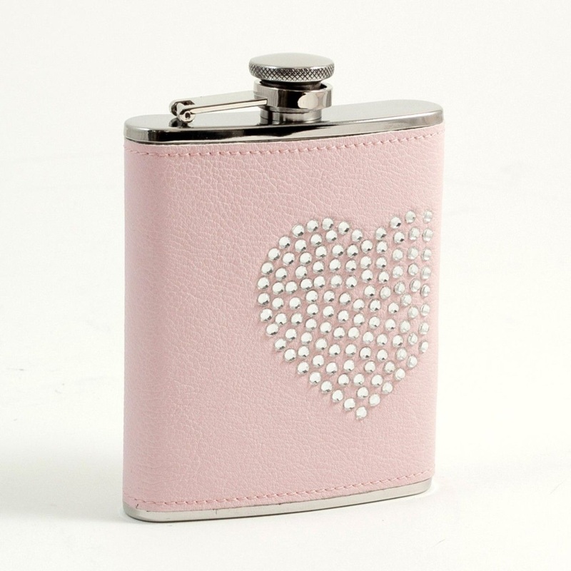 6 Oz. Stainless Steel Pink Leatherette Flask Heart Design