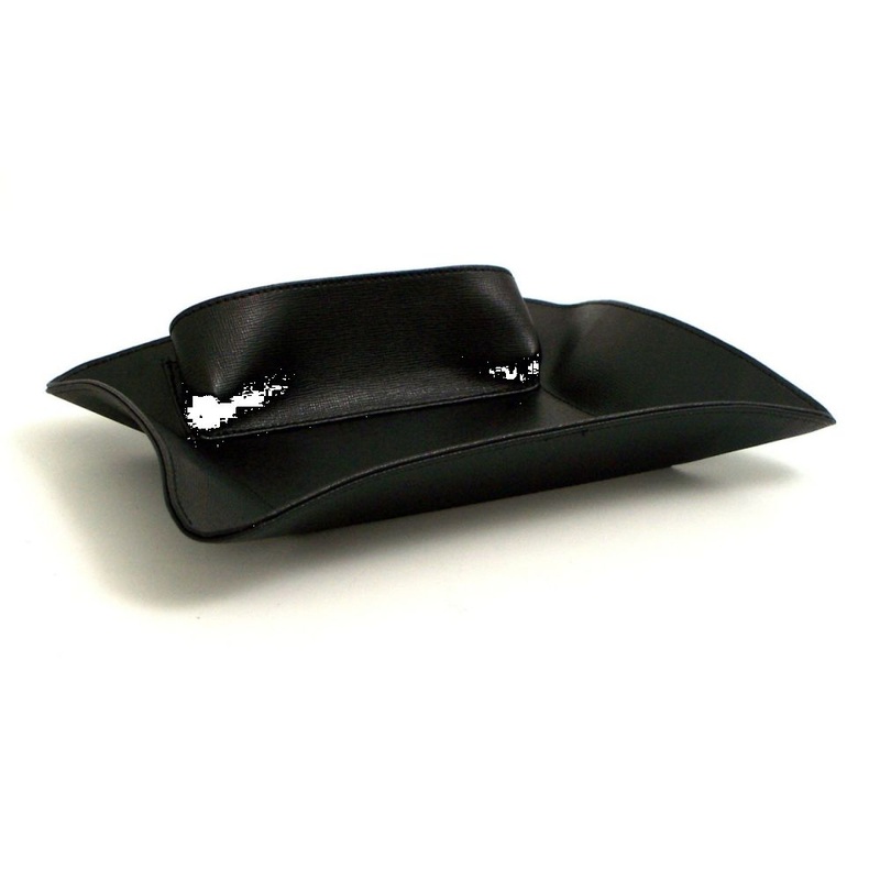 Black Leather Valet with Side Compartment for Phone