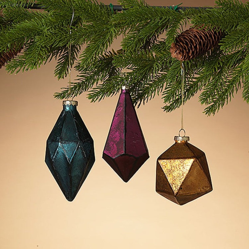 Gerson Company 6H Glass Diamond Ornament, 3 Assorted