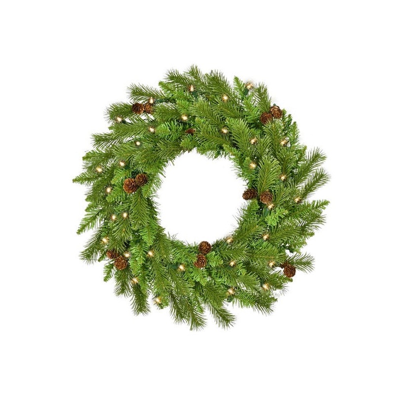 Kurt Adler 24 Pre-Lit Clear Incandescent Pinecone Wreath