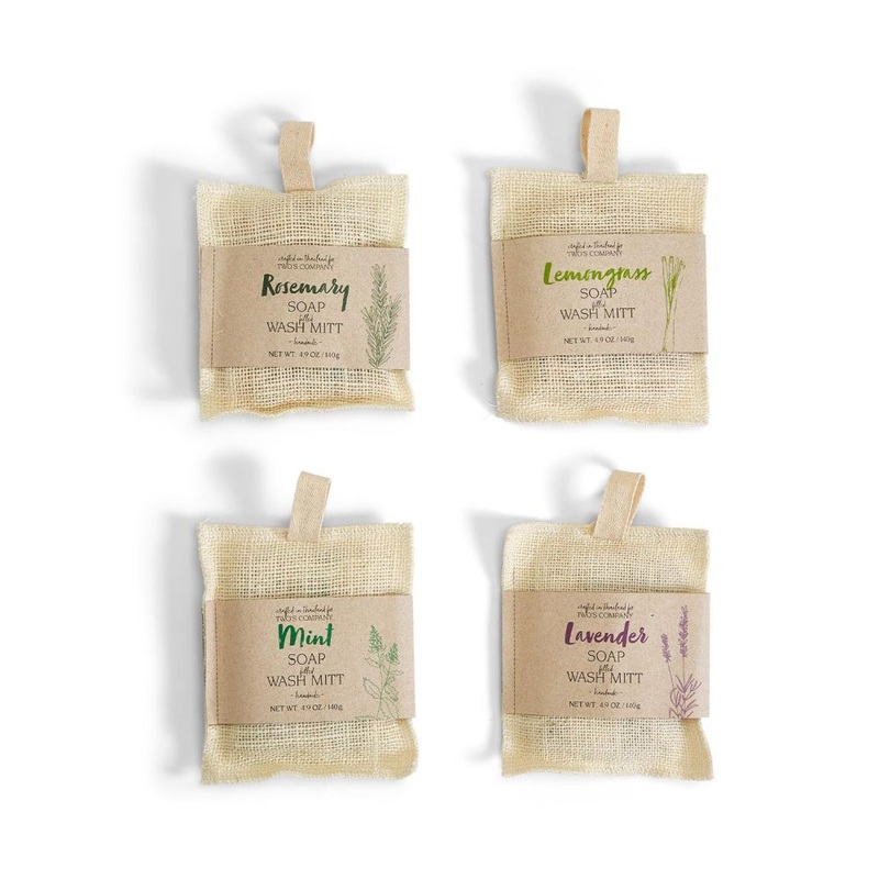 Nature’s Woven Exfoliant Bath Mitt with Handmade Soap Assortment 4 Scents