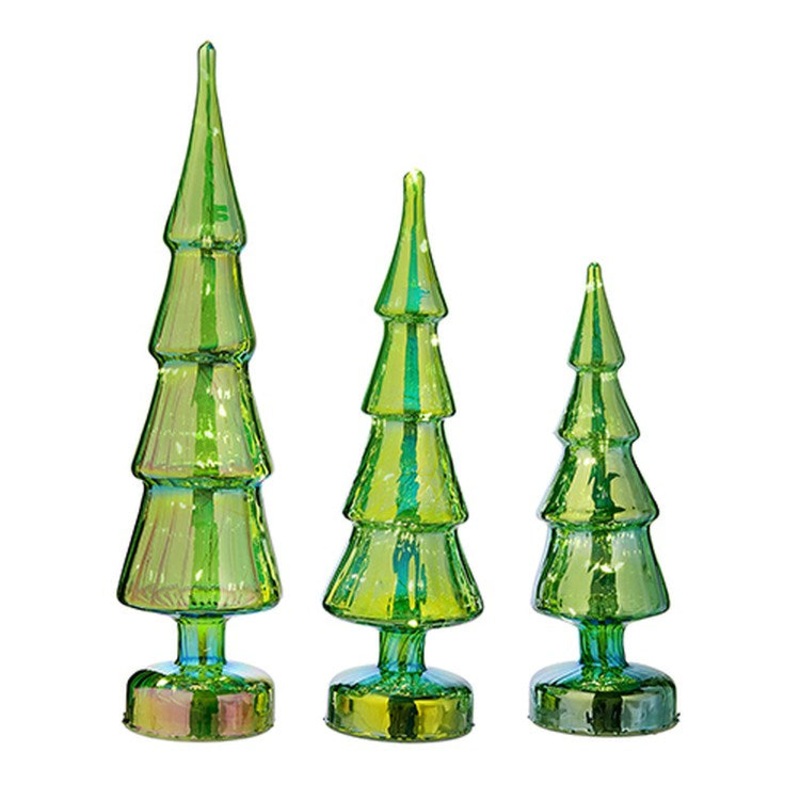 Raz Imports 2022 Collected Christmas 16 Green Iridescent Tree, Set of 3