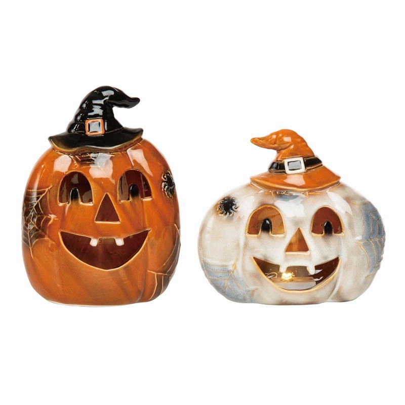 Transpac Ceramic Light Up Jack-O-Lantern, Set Of 2, Assortment