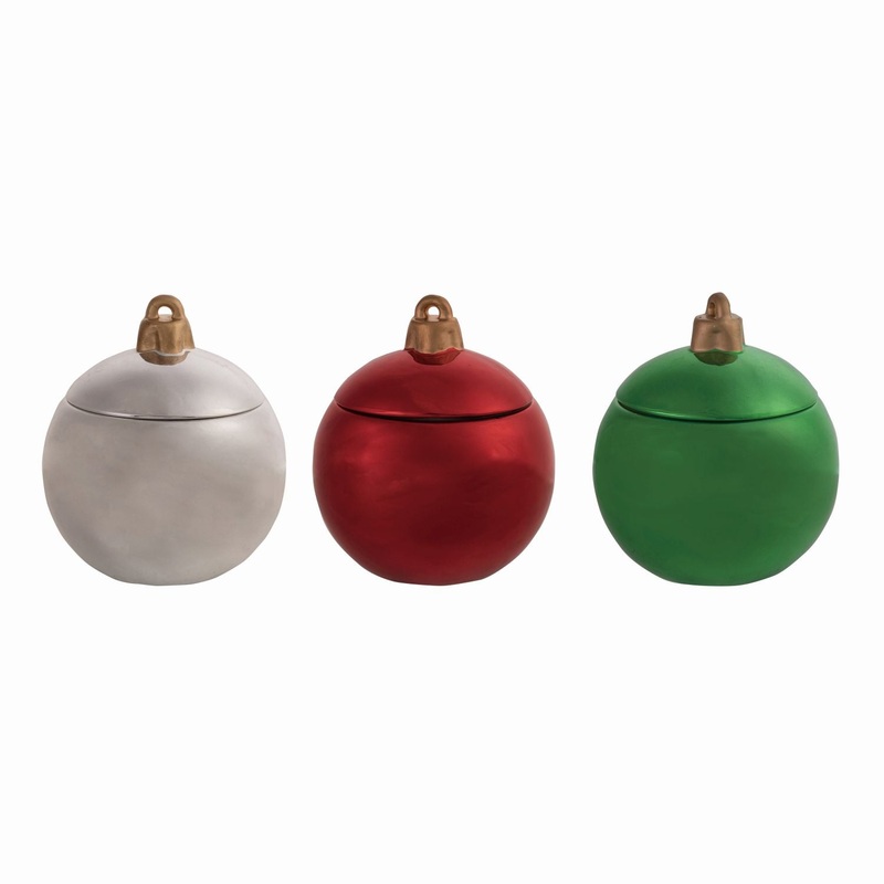 Transpac Ceramic Ornament Container, Set Of 3, Assortment