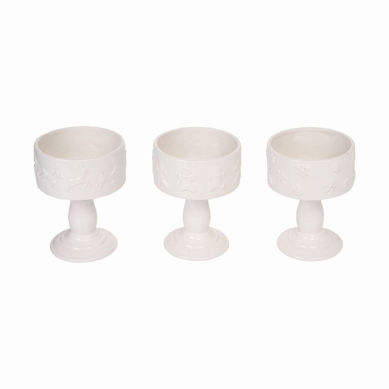 Transpac Dolomite Pedestal Christmas Decor Bowl, Set Of 3, Assortment