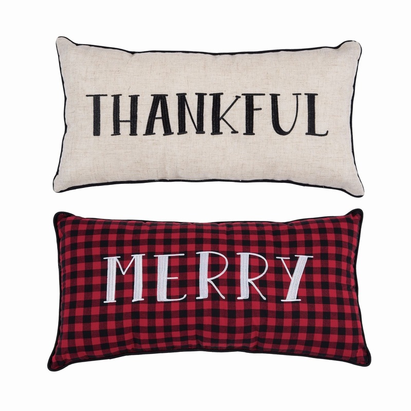 Transpac Fabric Harvest/Christmas Reversible Pillow