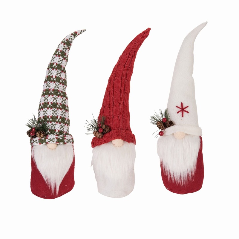 Transpac Large Foam/Fabric Gnome With Greenery, Set Of 3, Assortment
