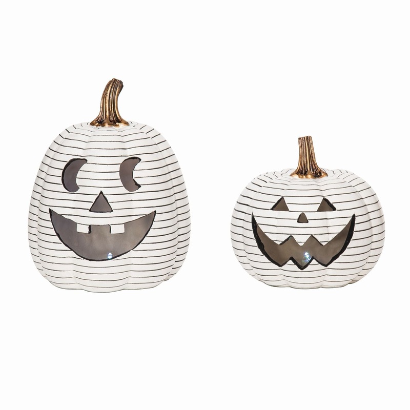 Transpac Light Up Resin Striped Pumpkin, Set Of 2, Assortment