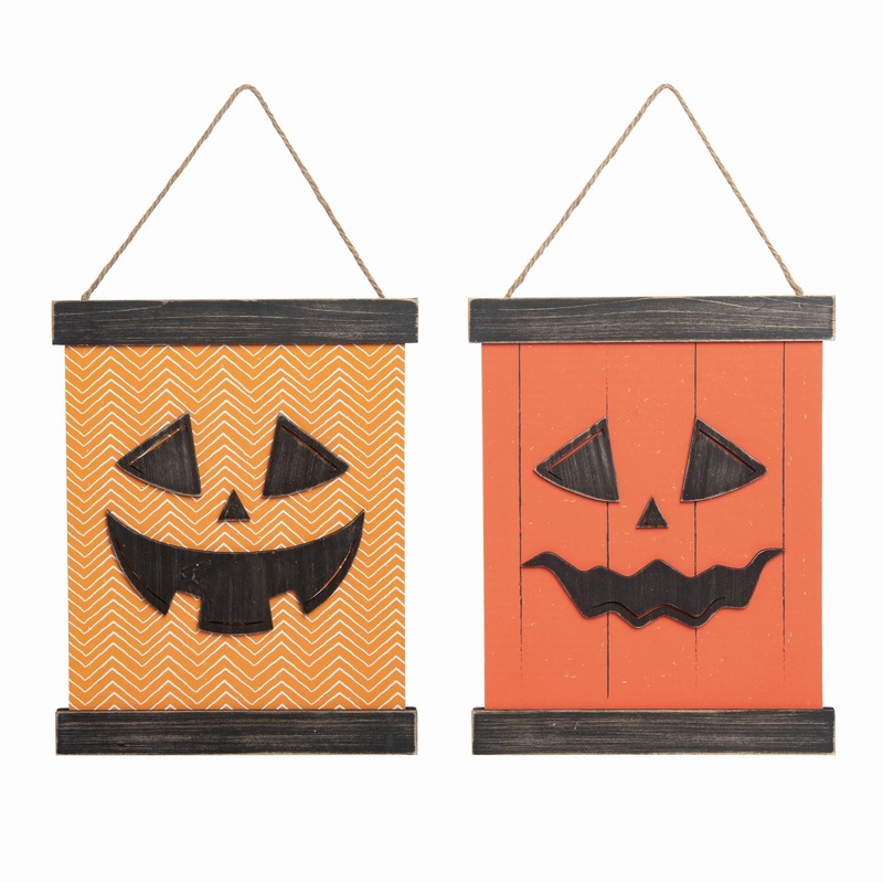 Transpac MDF Jack-O-Lantern Wall Decor, Set Of 2, Assortment