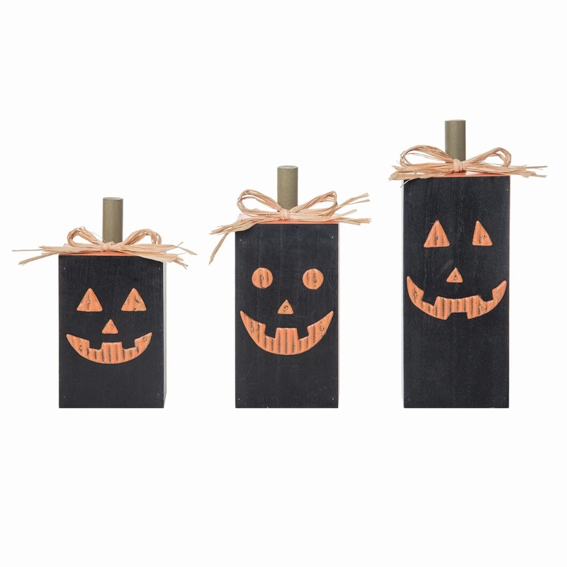 Transpac MDF/Metal Jack-O-Lantern Block Decor, Set Of 3