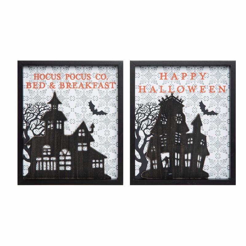 Transpac MDF Ornate Halloween Block Decor, Set Of 2, Assortment