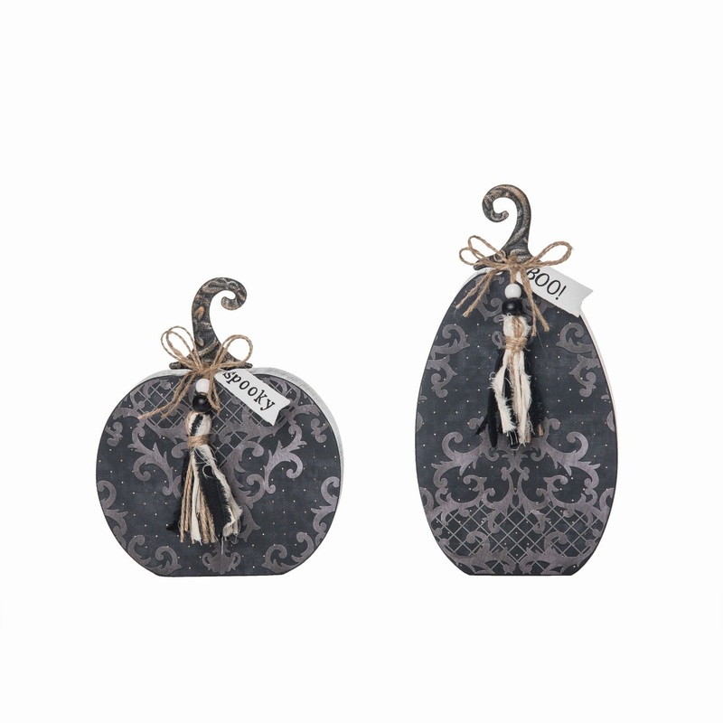Transpac MDF Shaped Black Pumpkin Decor, Set Of 2, Assortment