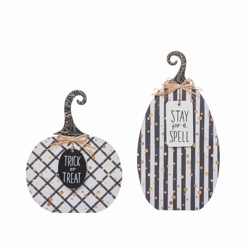 Transpac MDF Shaped Pumpkin Table Decor, Set Of 2, Assortment